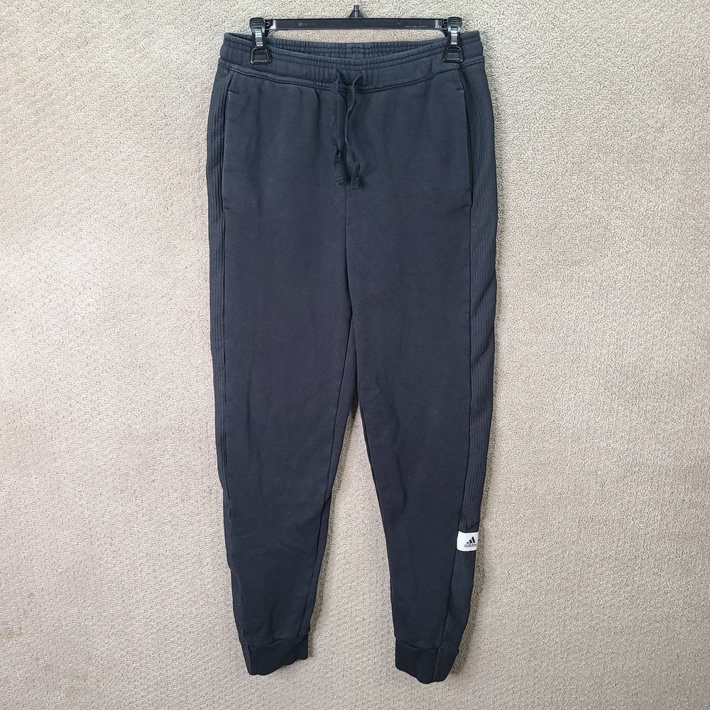 Adidas Pants Mens Small Black Jogger Slim Fit Fleece Polyester Activewear Casual